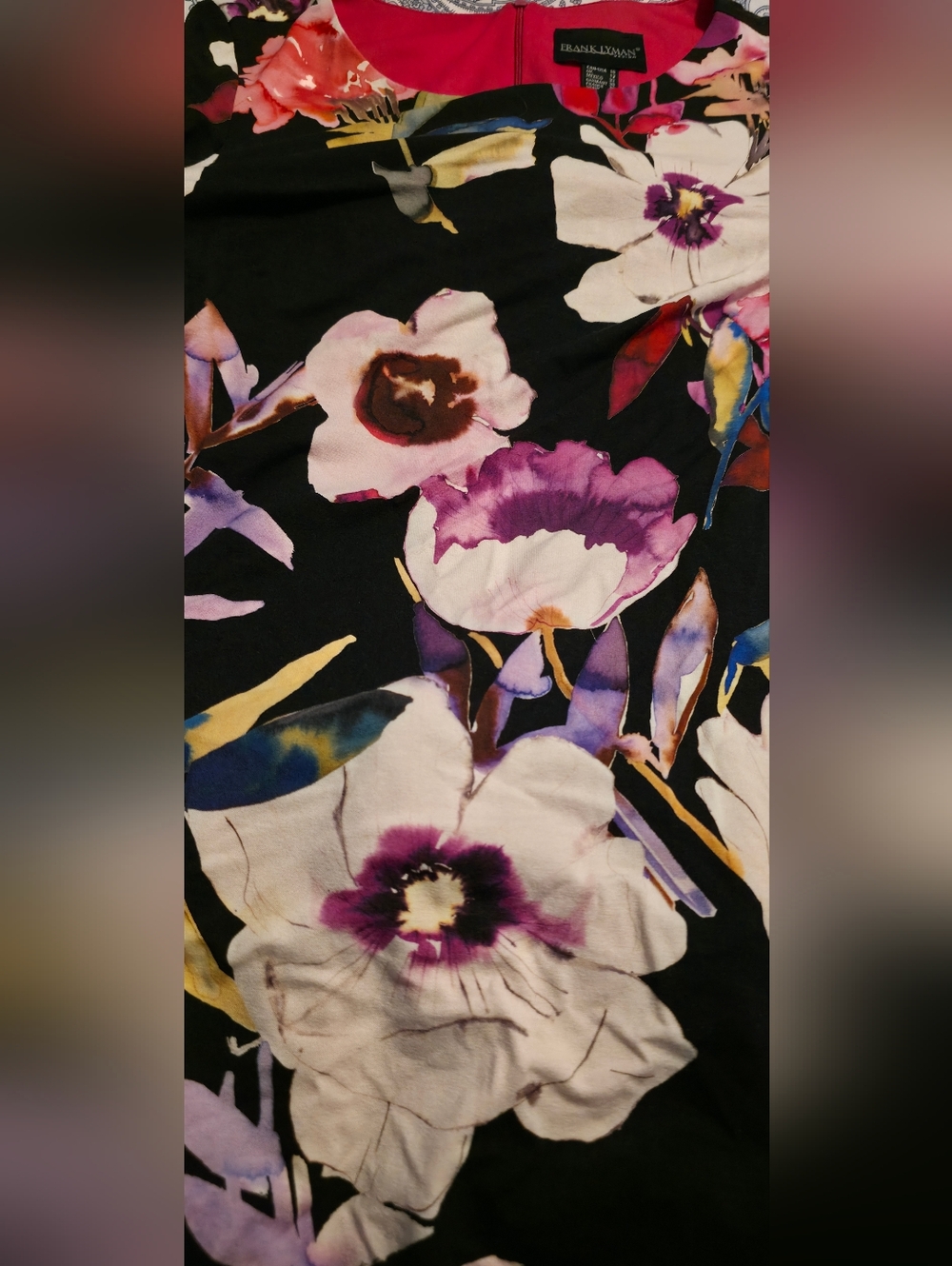 4/$97 Deal! Frank Lyman Design Black Floral Bell-Sleeve Dress with Pink & Purple - Picture 13 of 16